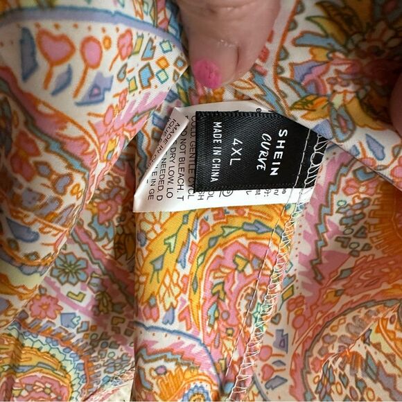 SHEIN VCAY Plus-Size Vacation Casual‎ Paisley Print Short-Sleeved Shirt Size 4X - Picture 10 of 10